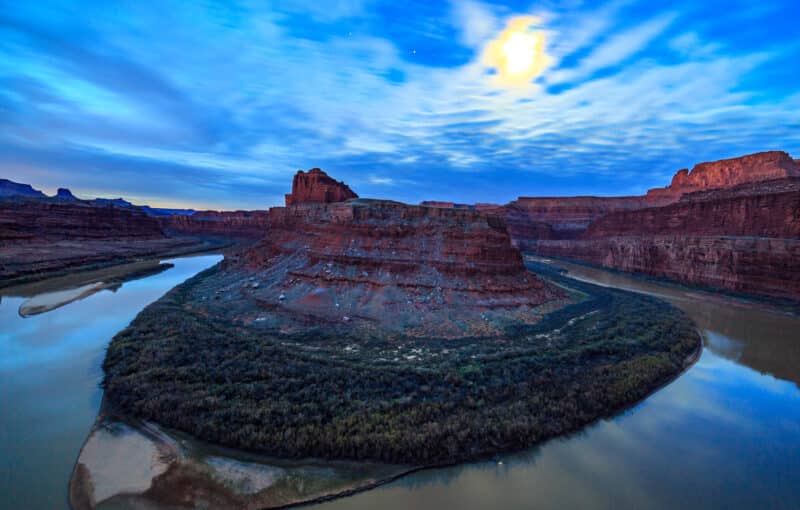 Moon over the Colorado River in Canyonlands NP