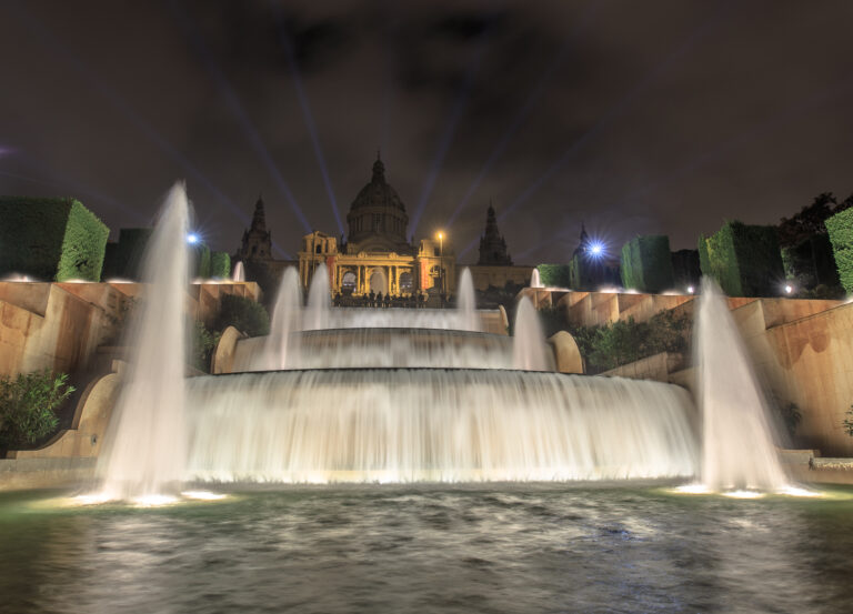 Waterfalls and fountains in front of Museu Nacional d'Art de Catalunya