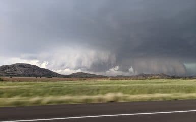 A supercell over the Wichita Mountains near the town of Roosevelt on October 10, 2021.