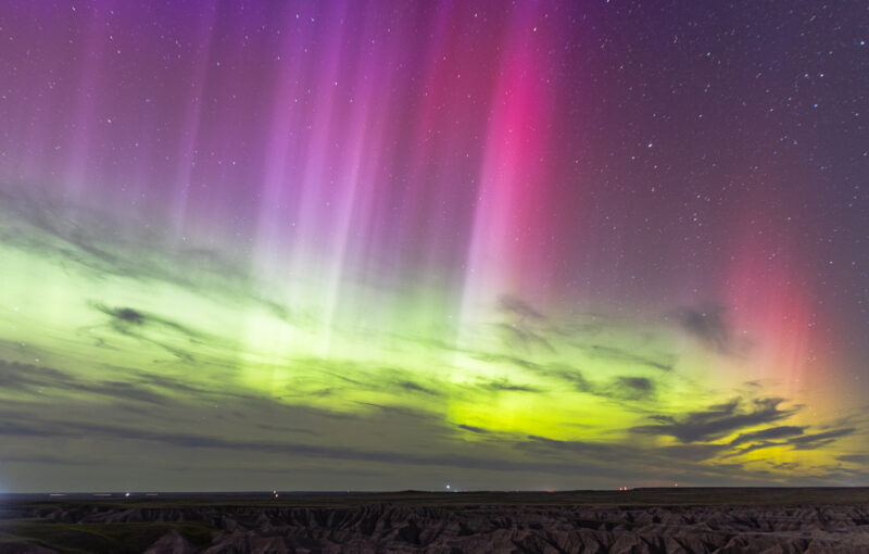 Light Pillars over the Badlands