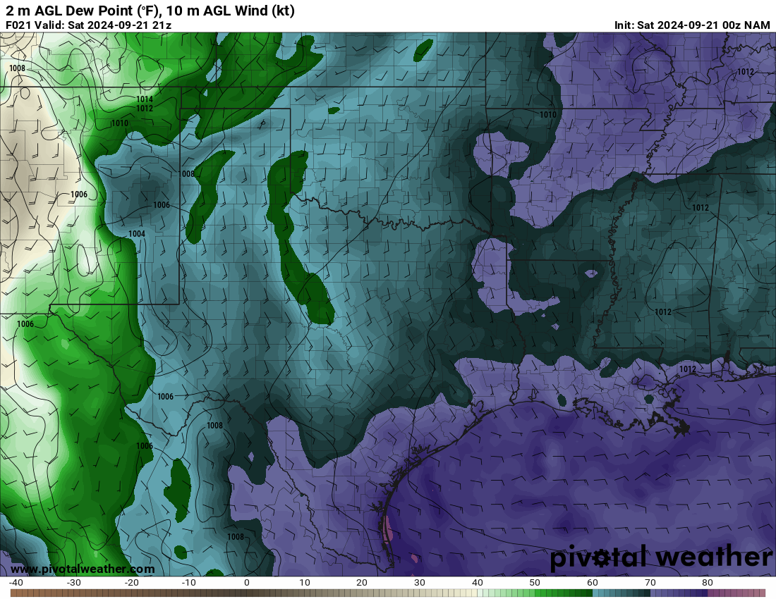 Forecasted Dewpoint for 4pm/21Z on September 21, 2024