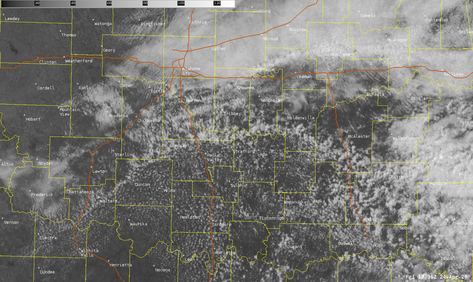 Visible Satellite Loop 1915Z/2:15 pm CDT April 24, 2026